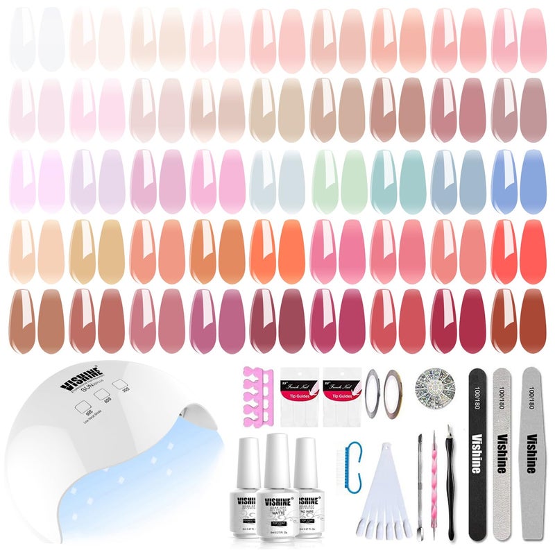 Vishine Gel Nail Polish Starter Kit with UV LED Nail Lamp, 45ColorSheer Milky Pink Jelly Nude Transparent Gel Polish, Top Coat, Base Coat & Matte Top Coat with Essential Nail Art Manicure Tools Set - Image 1